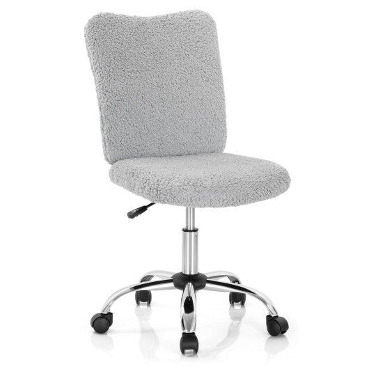 Armless Faux Fur Leisure Office Chair with Adjustable Swivel-Gray - Color: Gray - Minihomy