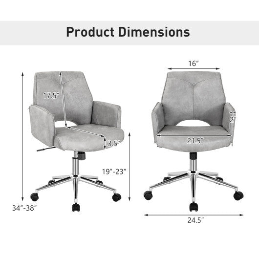 Adjustable Hollow Mid Back Leisure Office Chair with Armrest-Gray - Color: Gray - Minihomy