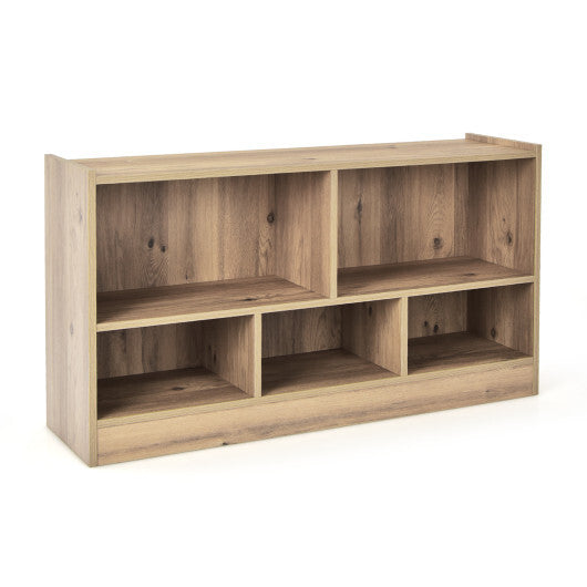 Kids 2-Shelf Bookcase 5-Cube Wood Toy Storage Cabinet Organizer-Natural - Color: Natural