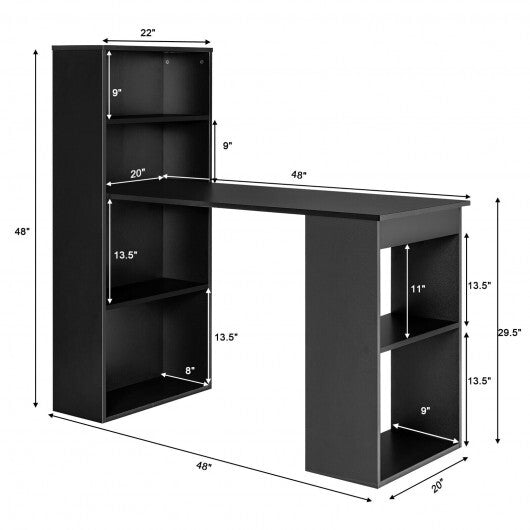 Computer Desk Writing Workstation Office with 6-Tier Storage Shelves-Black - Color: Black - Minihomy