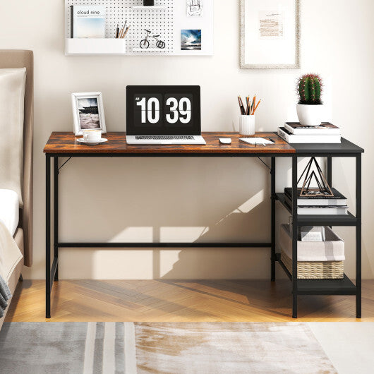 55" Modern Industrial Style Study Writing Desk with 2 Storage Shelves - Color: Rustic Brown - Minihomy