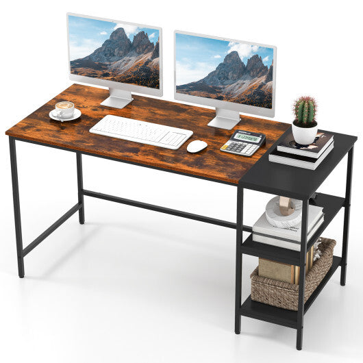 55" Modern Industrial Style Study Writing Desk with 2 Storage Shelves - Color: Rustic Brown - Minihomy