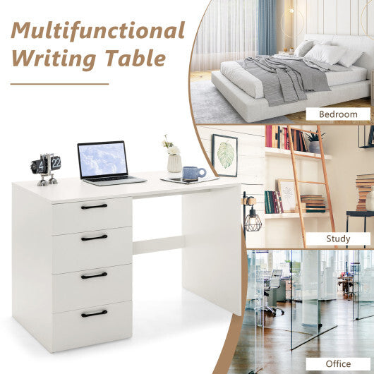 43.5 Inch Computer Desk with 4 Large Drawers-White - Color: White - Minihomy