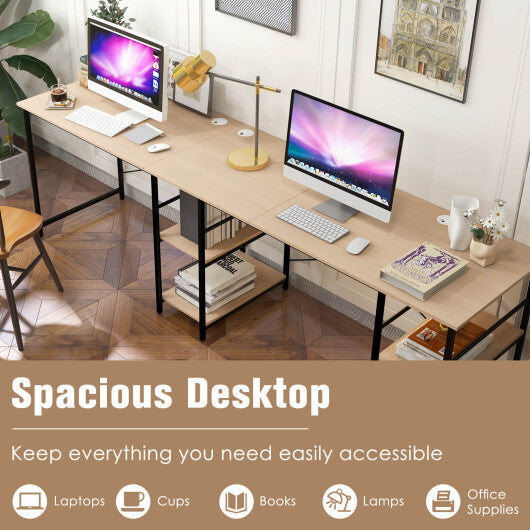 L Shaped Computer Desk with 4 Storage Shelves and Cable Holes-Natural - Color: Natural - Minihomy