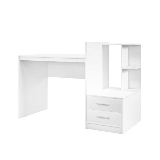 Computer Desk Home Office with Bookshelf and Drawers-White - Color: White - Minihomy