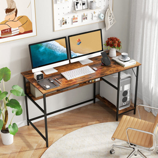 55 Inches Computer Desk with Charging Station-Brown - Color: Brown - Minihomy