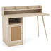 48 Inch Computer Desk with Hutch and PE Rattan Cabinet Shelves-Oak - Color: Oak - Minihomy