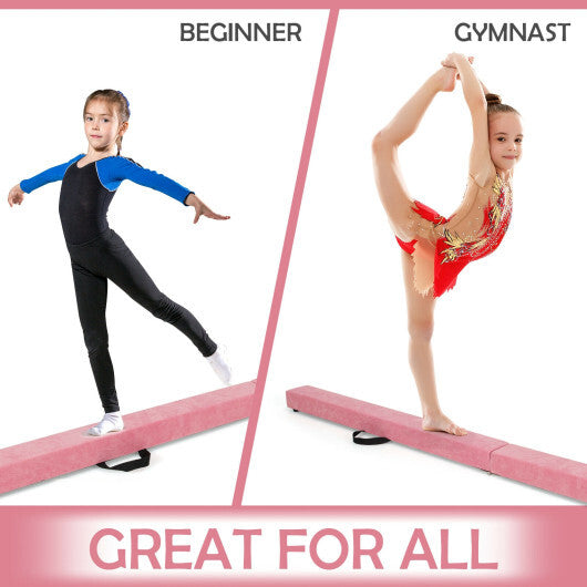 7 Feet Folding Portable Floor Balance Beam with Handles for Gymnasts-Pink - Color: Pink - Minihomy