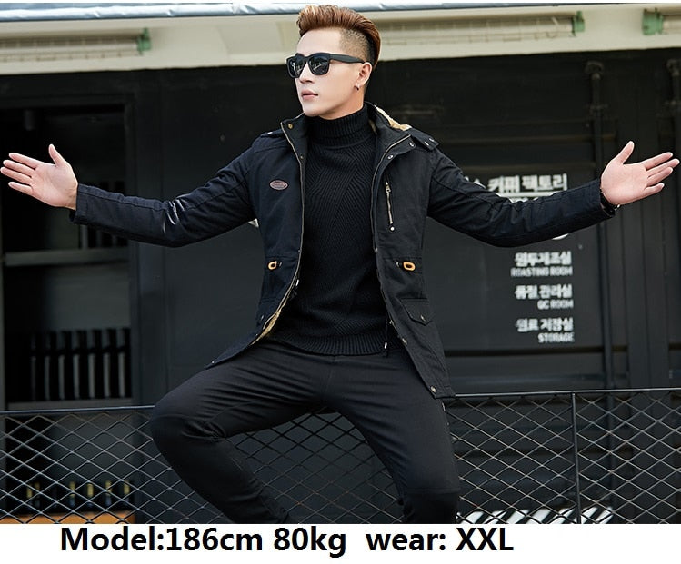 Men's Casual Jacket Mid-length Cotton Plus Size Military Uniform - Minihomy