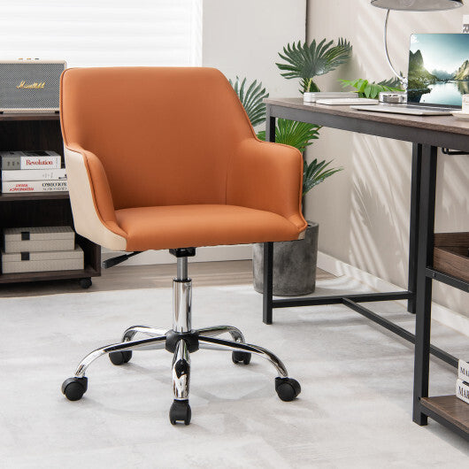 PU Covered Office Chair with Adjustable Height and Sponge Padded Cushion-Brown - Color: Brown