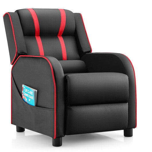 Kids Recliner Chair with Side Pockets and Footrest-Red - Color: Red