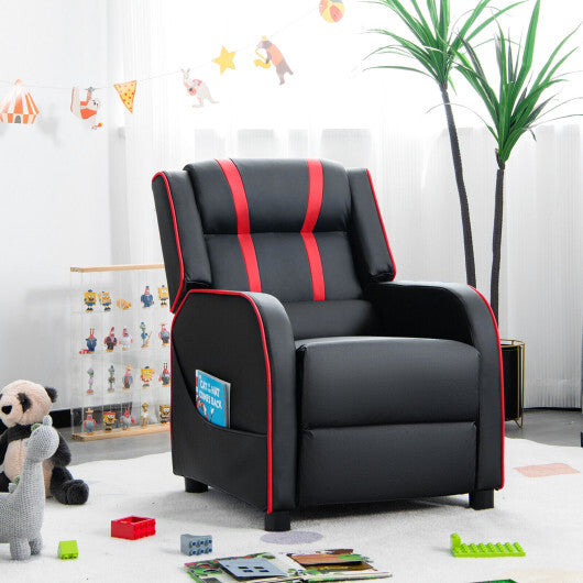 Kids Recliner Chair with Side Pockets and Footrest-Red - Color: Red