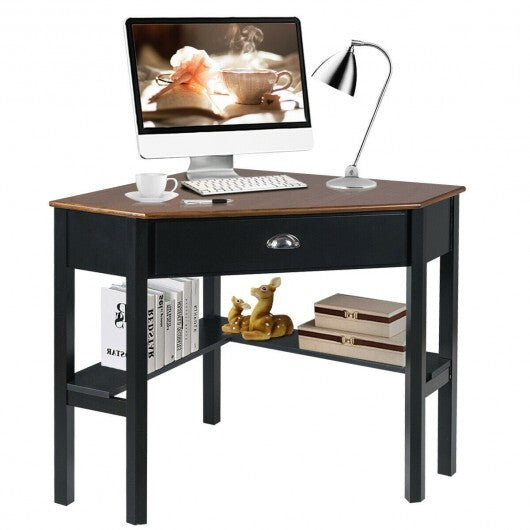 Corner Wooden Piece Laptop Computer Desk-Coffee - Color: Brown - Minihomy