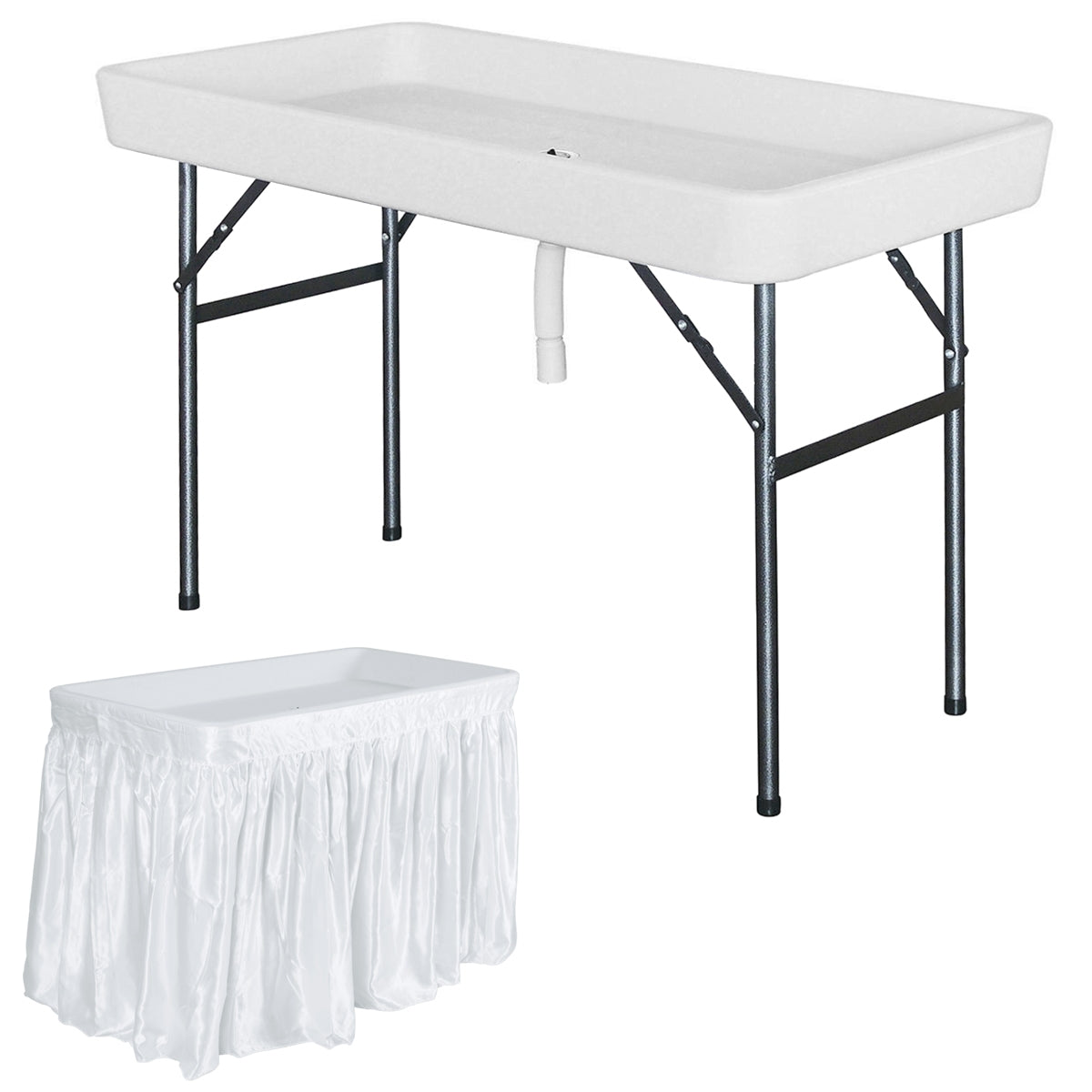 4 Feet Plastic Party Ice Folding Table with Matching Skirt - Color: White - Minihomy