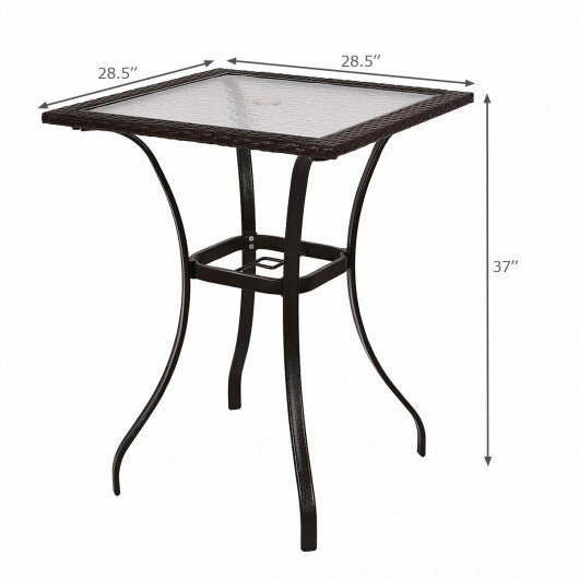 28.5 Inch Outdoor Patio Square Glass Top Table with Rattan Edging - Minihomy