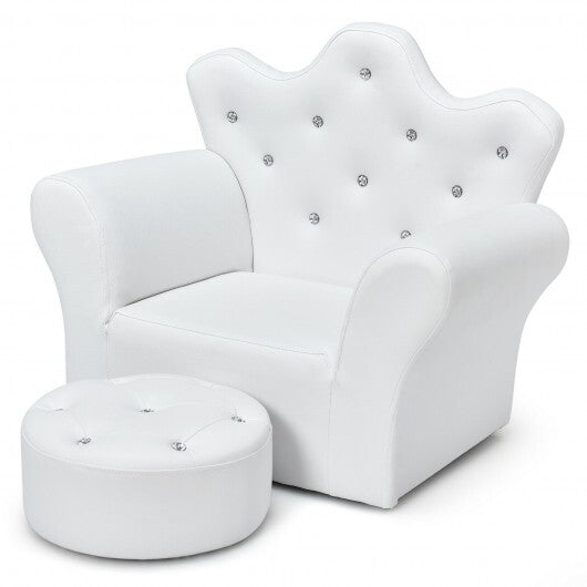 Children Upholstered Princess Sofa with Ottoman and Diamond Decoration for Boys and Girls-White - Color: White