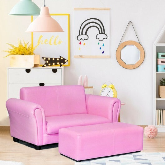 Soft Kids Double Sofa with Ottoman-Pink - Color: Pink
