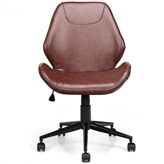 Office Home Leisure Mid-back PU Upholstered Rolling Chair - Color: Brown - Minihomy