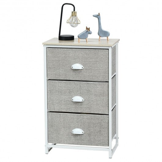 Nightstand Side Table Storage Tower Dresser Chest with 3 Drawers-Gray - Minihomy