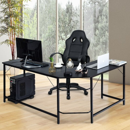 L Shaped Desk Corner Computer Desk PC Laptop Gaming Table Workstation-Black - Color: Black