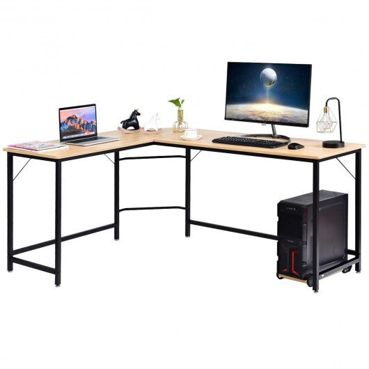 L Shaped Desk Corner Computer Desk PC Laptop Gaming Table Workstation-Natural - Color: Natural