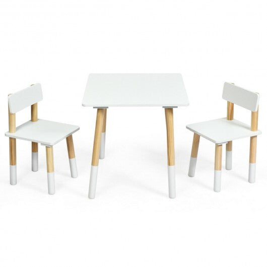 Kids Wooden Table and 2 Chairs Set-White