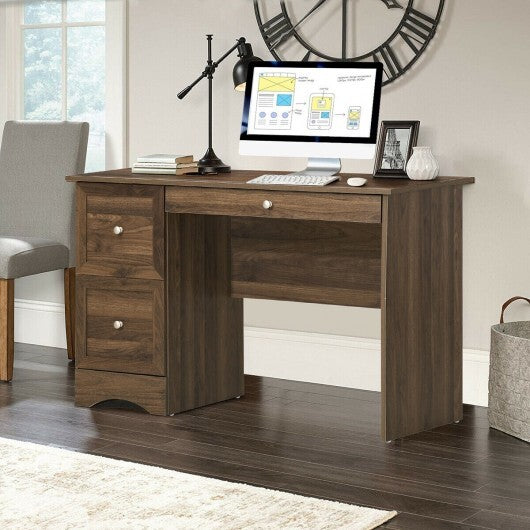 Wooden Vintage Computer Desk with 3 Drawers for Home and Office - Color: Brown