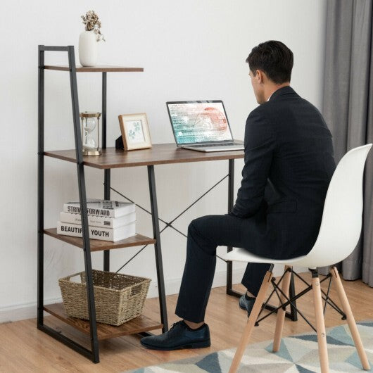 Compact Computer Desk Workstation with 4 Tier Shelves for Home and Office-Brown - Color: Brown - Minihomy