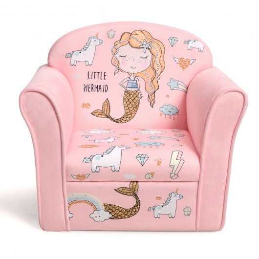 Kids Mermaid Armrest Couch Upholstered Sofa - Color: Pink