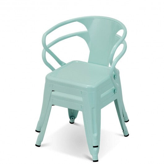 Set of 2 Steel Armchair Stackable Kids Chairs-Green - Color: Green