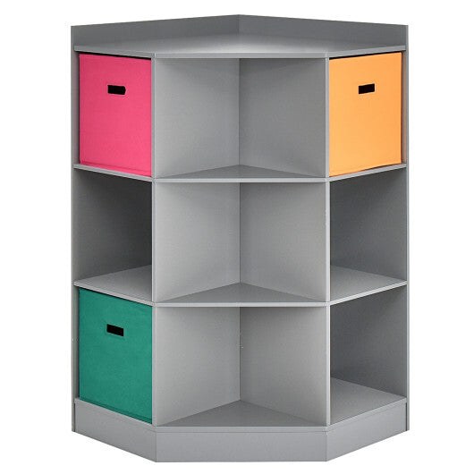 3-Tier Kids Storage Shelf Corner Cabinet with 3 Baskets-Gray - Color: Gray