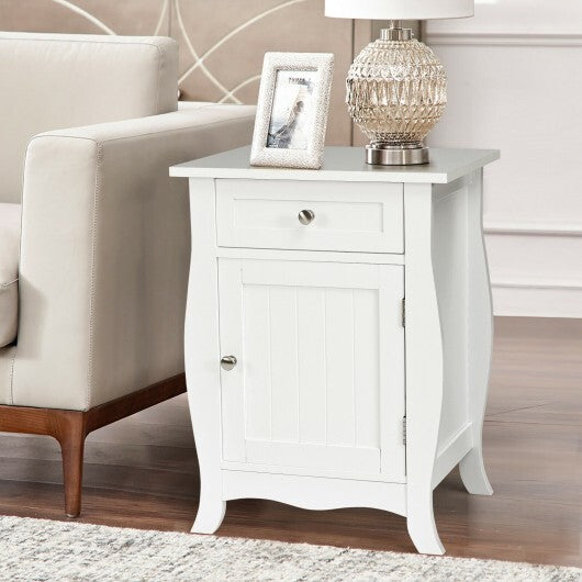 Wooden Accent End Table with Drawer Storage Cabinet Nightstand-White