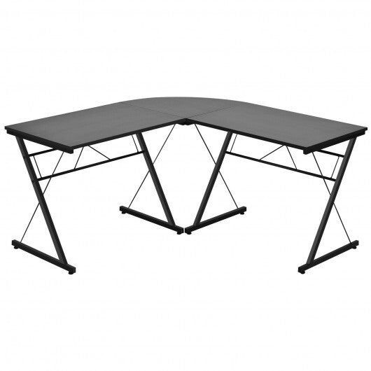 59 Inches L-Shaped Corner Desk Computer Table for Home Office Study Workstation-Black - Color: Black - Minihomy