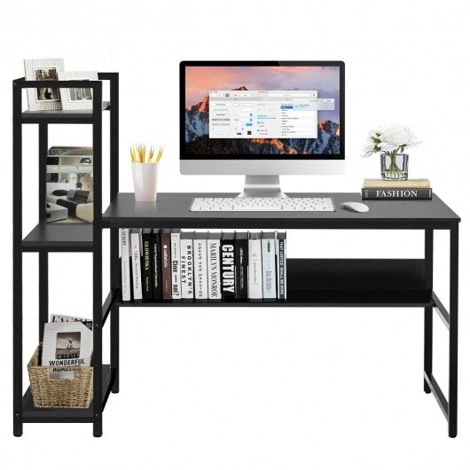 59-Inch Computer Desk Home Office Workstation 4-Tier Storage Shelves-Black - Color: Black - Minihomy