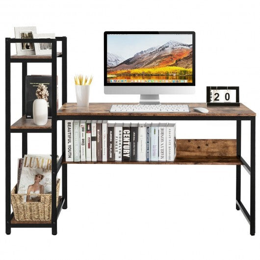 59-Inch Computer Desk Home Office Workstation 4-Tier Storage Shelves-Rustic Browm - Color: Rustic Brown - Minihomy