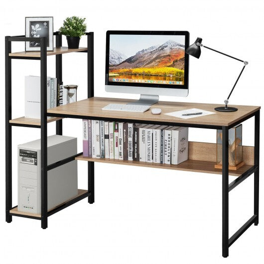 59-Inch Computer Desk Home Office Workstation 4-Tier Storage Shelves - Walnut - Minihomy