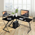 L-Shaped Desk Reversible Corner Computer Desk with Movable Shelf and CPU Stand-Black - Color: Black - Minihomy