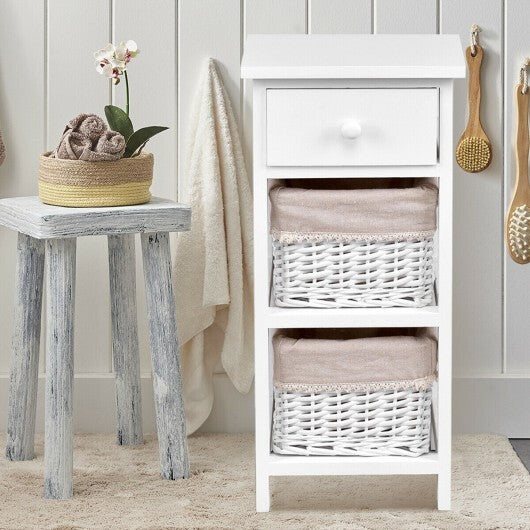 2 Pieces Bedroom Bedside End Table with Drawer Baskets-White - Minihomy