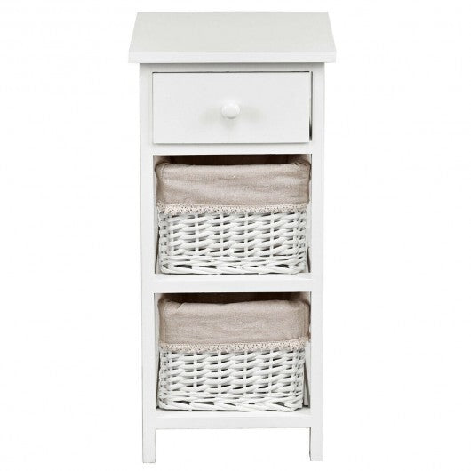 2 Pieces Bedroom Bedside End Table with Drawer Baskets-White - Minihomy