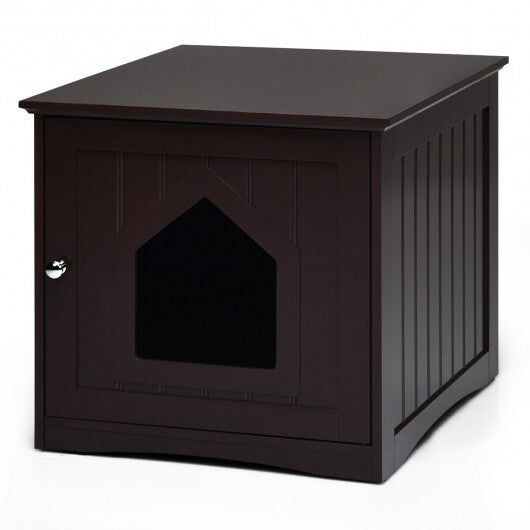 Sidetable Nightstand Weatherproof Multi-function Cat House-Brown - Color: Brown