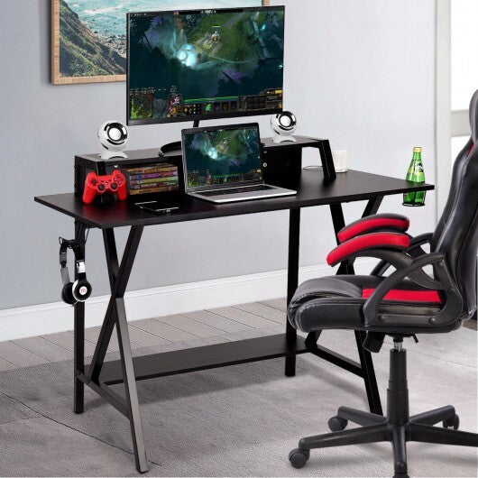 All-in-One Professional Gaming Desk with Cup and Headphone Holder - Color: Black - Minihomy