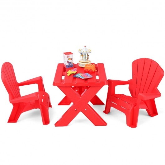 3-Piece Plastic Children Play Table Chair Set-Red - Color: Red - Minihomy