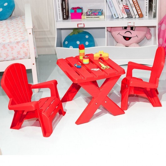 3-Piece Plastic Children Play Table Chair Set-Red - Color: Red - Minihomy