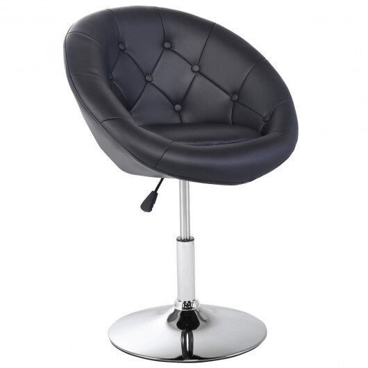 1 Piece Modern Adjustable Swivel Round PU Leather Chair-Black - Color: Black