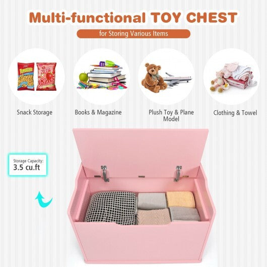 Kids Toy Wooden Flip-top Storage Box Chest Bench with Cushion Hinge-Pink - Color: Pink - Minihomy