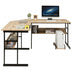 L-Shaped Computer Desk with Tiltable Tabletop-Natural - Color: Natural - Minihomy