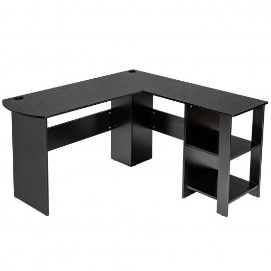 Modern L-Shaped Computer Desk with Shelves-Black - Color: Black - Minihomy