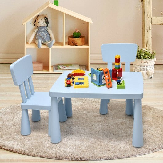 3 Pieces Toddler Multi Activity Play Dining Study Kids Table and Chair Set-Blue - Color: Blue - Minihomy