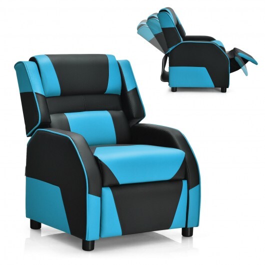 Kids Youth PU Leather Gaming Sofa Recliner with Headrest and Footrest - Blue