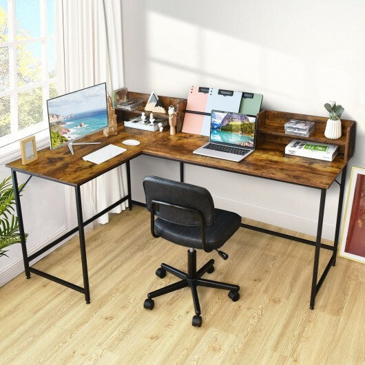 5.5 Inch L-shaped Computer Desk with Bookshelf-Rustic Brown - Color: Rustic Brown